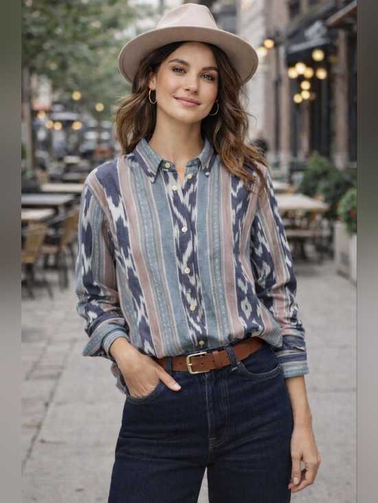 Lauren Ralph Lauren Tops - Lauren Ralph Lauren Ikat Stripe Button Down Shirt Southwestern Boho Cotton Sz M